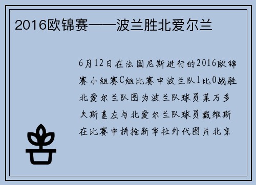 2016欧锦赛——波兰胜北爱尔兰