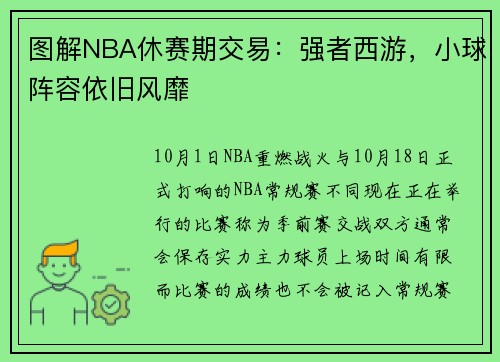 图解NBA休赛期交易：强者西游，小球阵容依旧风靡