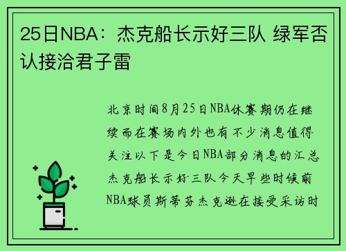 25日NBA：杰克船长示好三队 绿军否认接洽君子雷