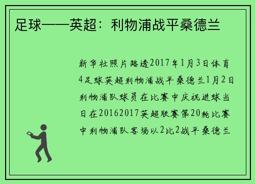 足球——英超：利物浦战平桑德兰