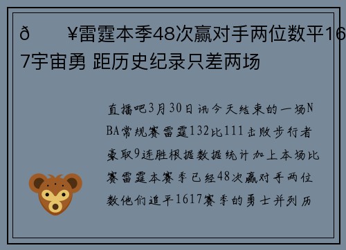 💥雷霆本季48次赢对手两位数平16-17宇宙勇 距历史纪录只差两场